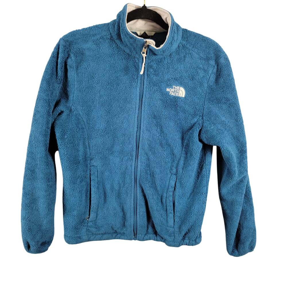 The North Face Fuzzy Fleece Full Zip Jacket Medium Teal Blue Peach Logo